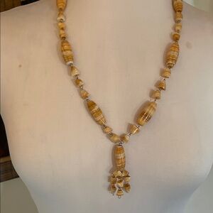 Vintage Banded Agate Beads Hand Carved & Wired Pendent Necklace